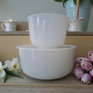 Vintage Glasbake For Sunbeam White Milk Glass Mixing Bowl Set Of 2